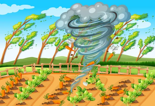 Tornado Dalam Ilustrasi Adegan Pertanian - Stok Vektor