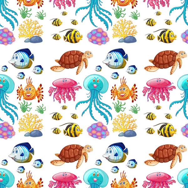 Spaß Nahtlose Muster Der Meereslebewesen Illustration — Stockvektor