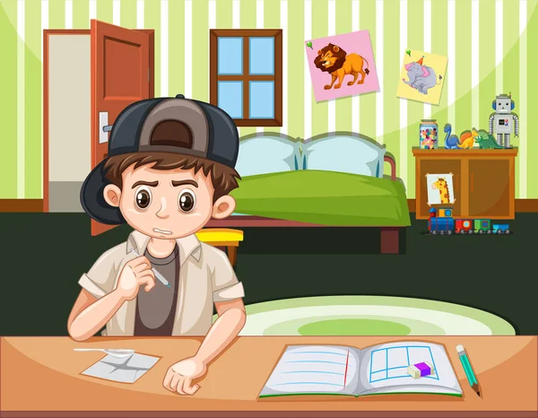 Boy Doing Drugs Bedroom Illustration — Stock Vector