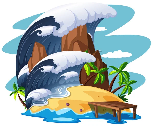 Tsunami Wyspie Sceny Ilustracja — Wektor stockowy