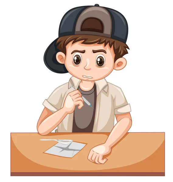 Niño Joven Inyectándose Drogas Ilustración — Vector de stock