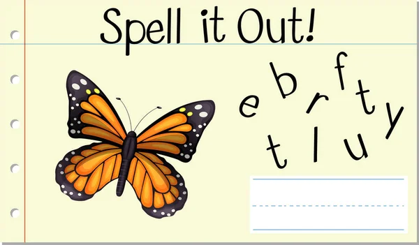 Spell English Word Butterfly Illustration — Stock Vector