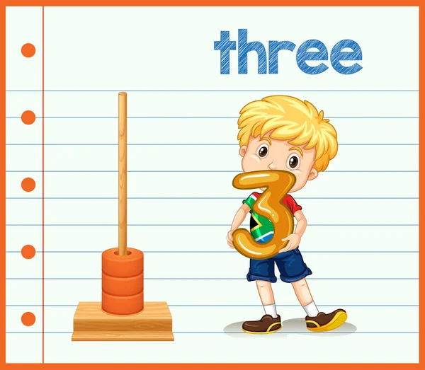 Ένα Αγόρι Κρατάει Αριθμός Τρία Εικονογράφηση — Διανυσματικό Αρχείο