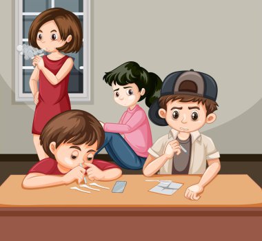 Kötü çocuklar bağımlısı uyuşturucu illüstrasyon