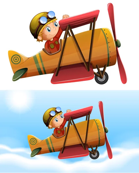 Set Pilot Riding Classic Plane Illustration — Stock Vector