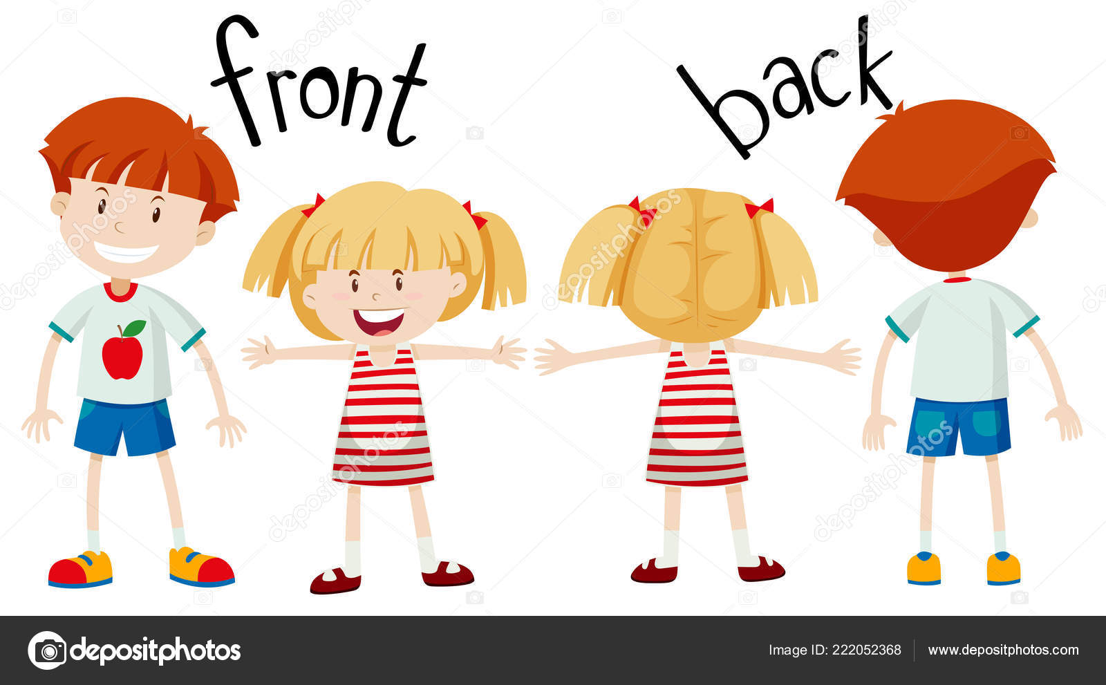 Inglés Opuesta Palabra Ilustración Delantera Trasera vector, gráfico