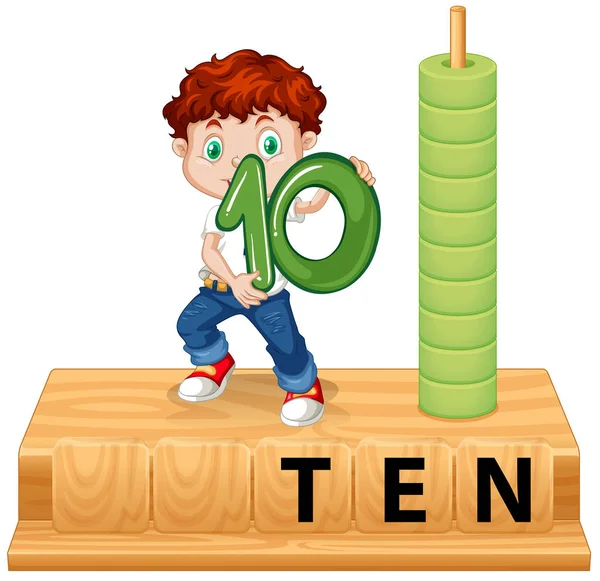 Boy Hilding Number Ten Illustration — Stock Vector