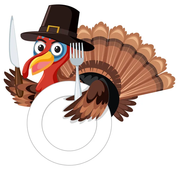 Dinde Thanksgiving Avec Fourchette Illustration Couteau — Image vectorielle