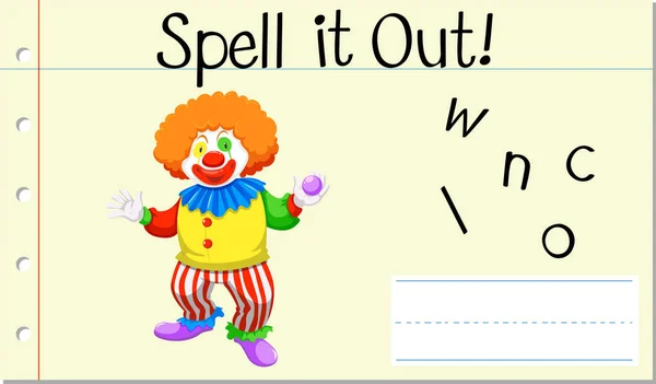 Spell Engels Woord Clown Illustratie — Stockvector