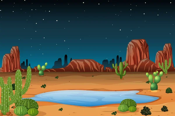Desert Scene Night Illustration — Stock Vector