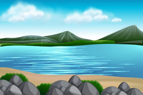 Une Illustration Vue Sur Lac Nature — Image vectorielle