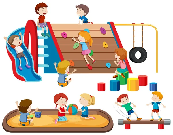 Group of people kids at playground illustration