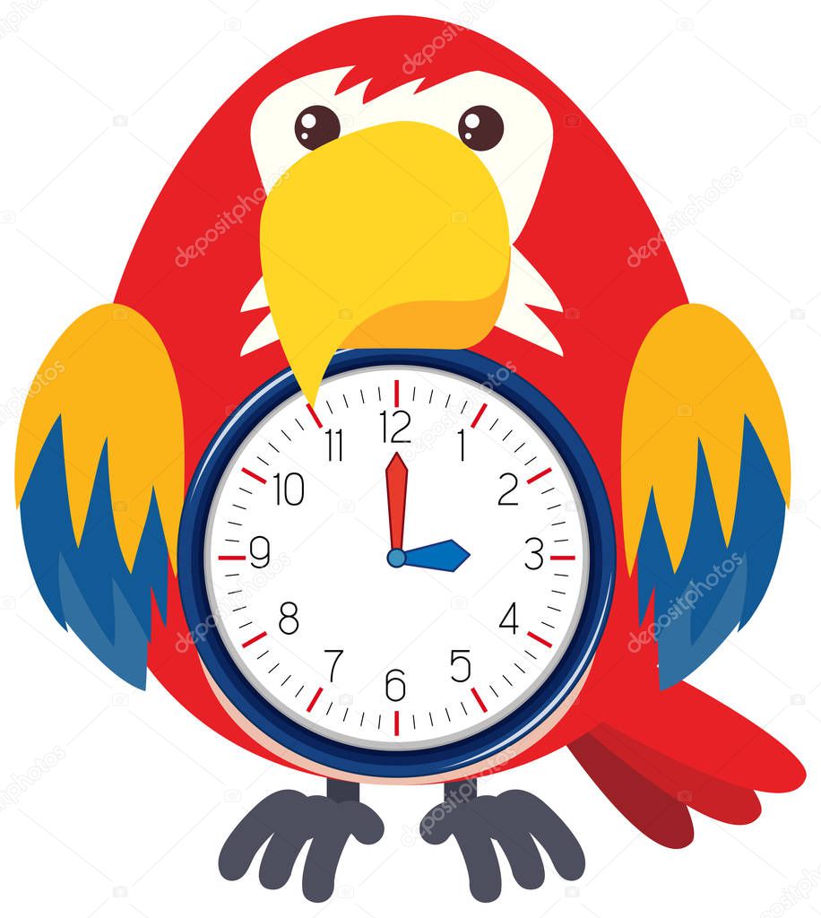 A bird clock on white background illustration