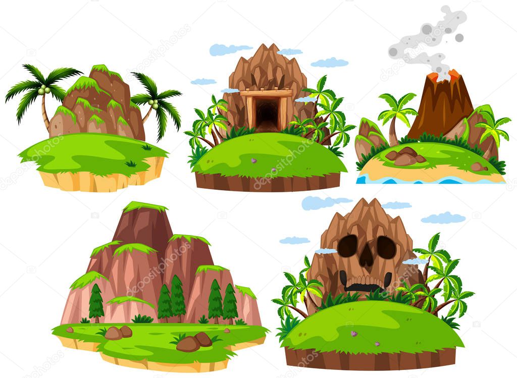 Set mountain island on white background illustration