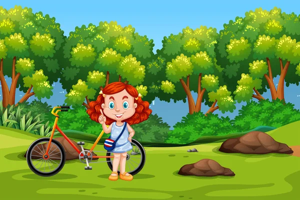 Una Chica Tailandesa Montando Bicicleta Parque Ilustración — Archivo Imágenes Vectoriales