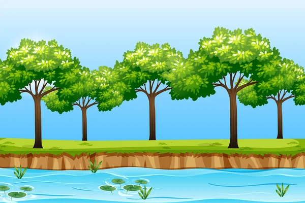 Una Ilustración Natural Del Paisaje Fluvial — Vector de stock