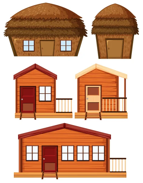 Ensemble Illustration Maison Bois — Image vectorielle