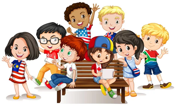 Grupp Internationella Barn Illustration — Stock vektor