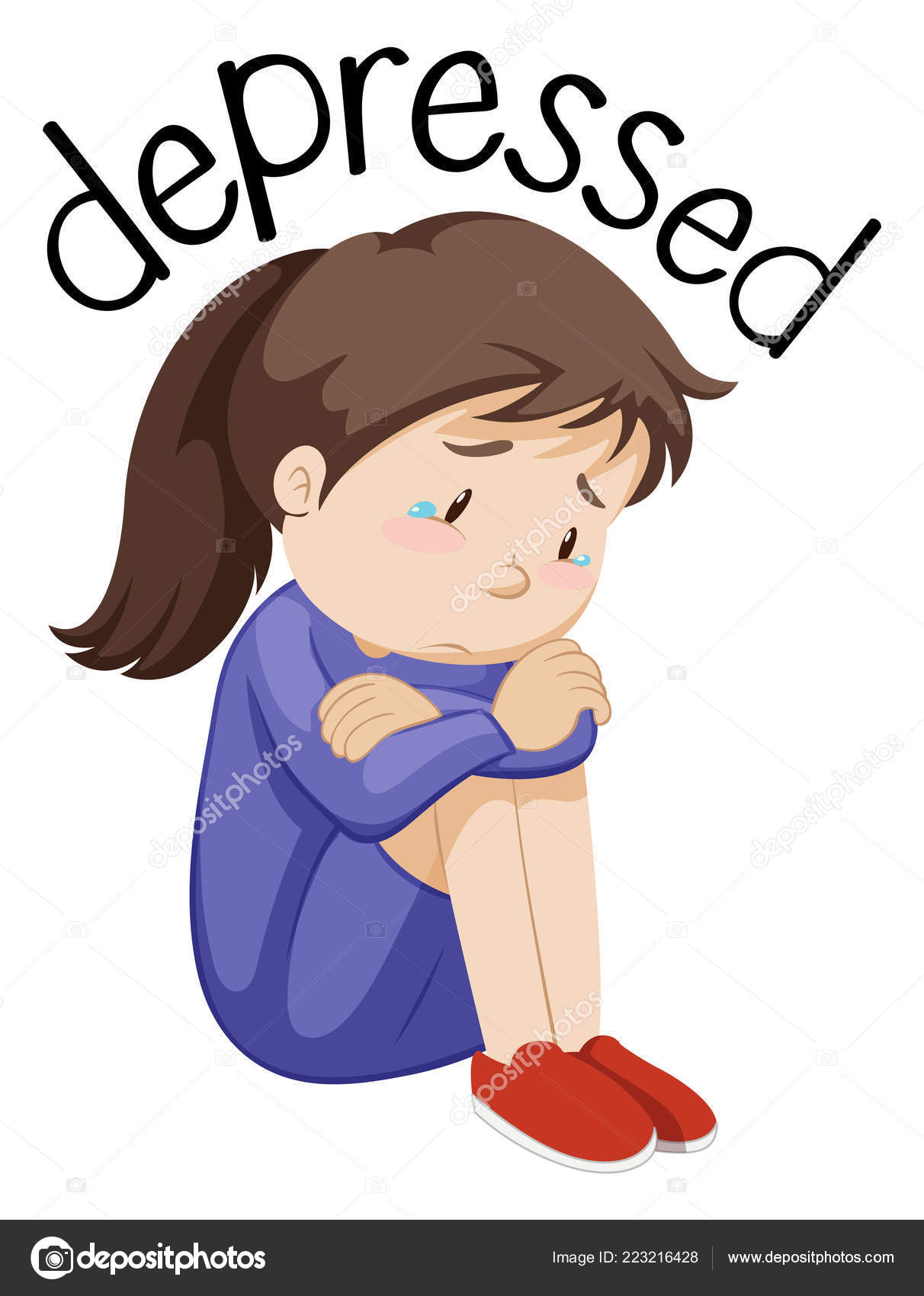 Muchacha Joven Deprimido Fondo Blanco Ilustración Vector de stock  #223216428 de ©blueringmedia, image size:1212x1700