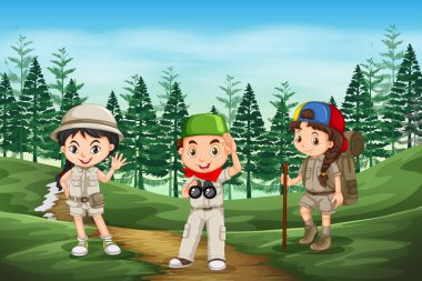 İzci çocuk orman resimde