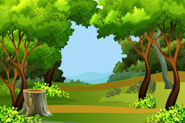 Bosque Verde Escena Fondo Ilustración — Vector de stock