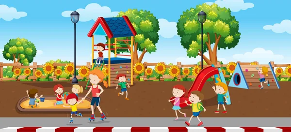 Bambini Plaground Scena Illustrazione — Vettoriale Stock