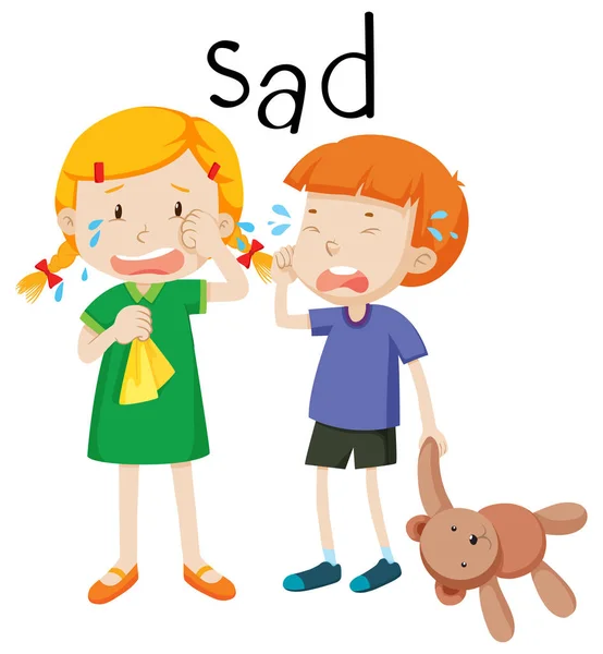 Due Bambini Triste Emozione Illustrazione — Vettoriale Stock