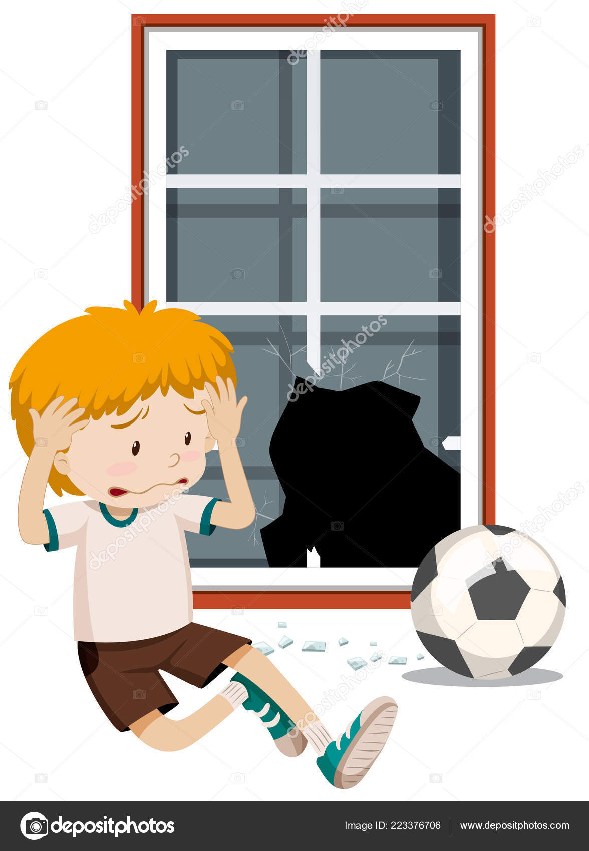 一个男孩打破窗口与橄榄球例证图库矢量图©blueringmedia 223376706, image size:1176x1700