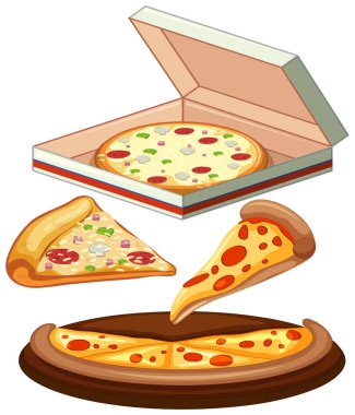 Beyaz arka plan illüstrasyon pizzaya kümesi