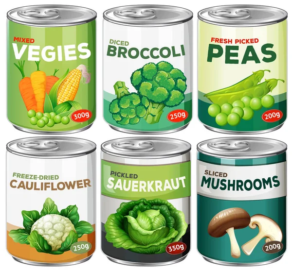 Set Canned Vegetable Illustration — Stock Vector