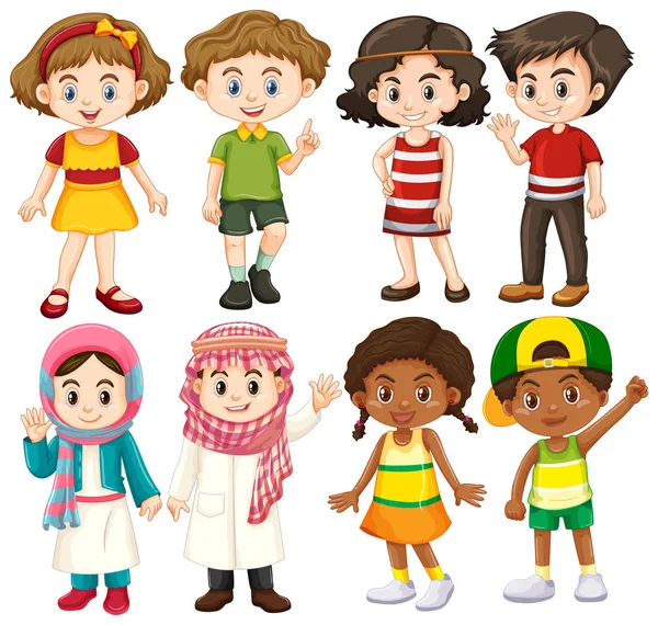 Grupp Internationella Barn Karaktär Illustration — Stock vektor