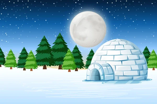 Иглу Зимней Ночной Пейзажной Иллюстрации — стоковый вектор