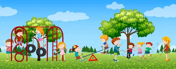 Kinder Spielen Auf Spielplatz Illustration — Stockvektor