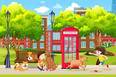 Çocuk ve köpek park illüstrasyon