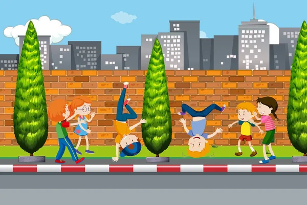 Niños Bailando Calle Ilustración — Archivo Imágenes Vectoriales