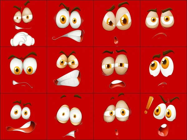 Set Red Face Expression Illustration — Stock Vector