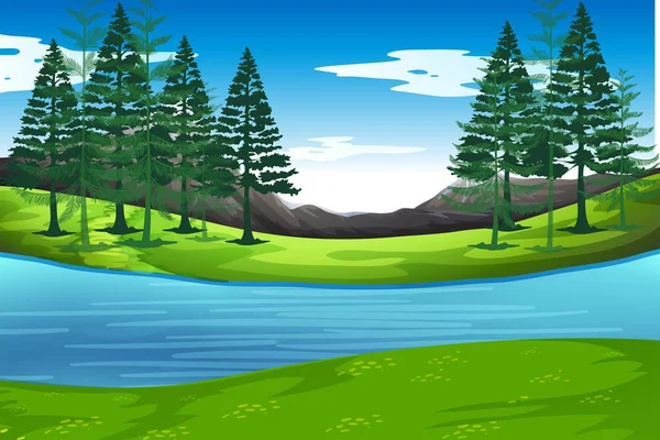 Lake in nature background illustration