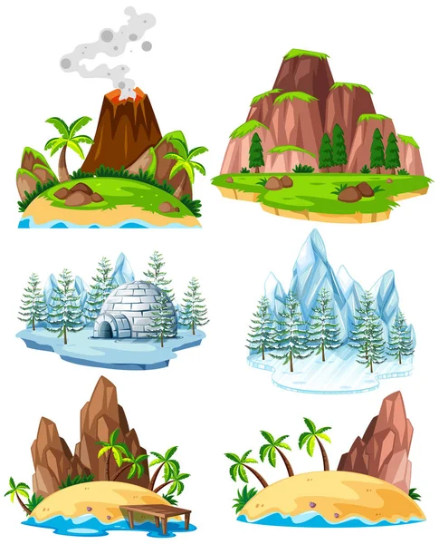 Set of places in diffrent season illustration