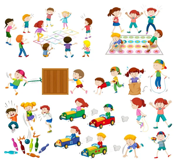 Set Children Playing Illustration — Stock Vector