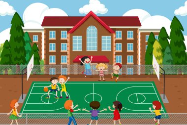 İnsanlar tezahürat basketbol maç illüstrasyon