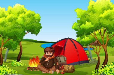 Orman resimde genç mancamping