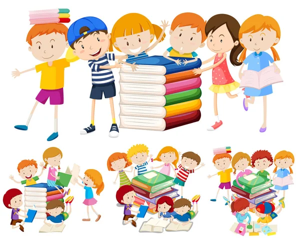 Grupo Crianças Ilustração Livro — Vetor de Stock