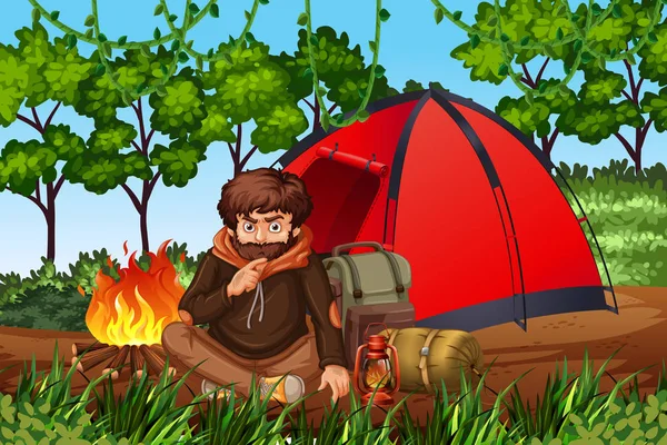 Camping Lesie Ilustracja Mężczyzna — Wektor stockowy