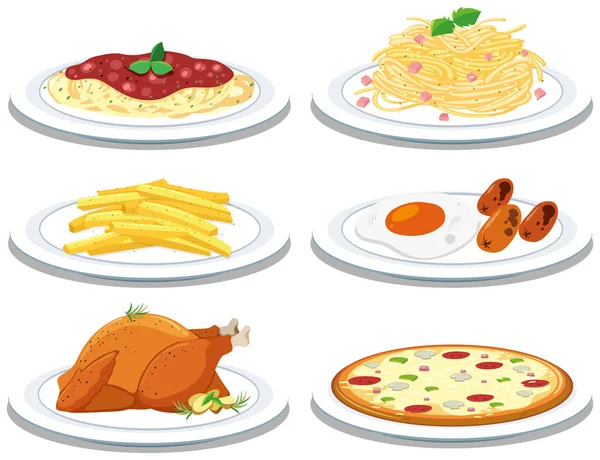 Σύνολο Της Εικονογράφησης Διαφορετικά Γεύματα — Διανυσματικό Αρχείο