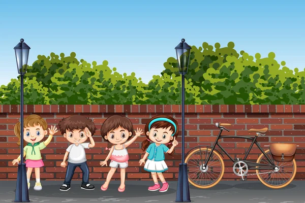 Gruppo Bambini Strada Illustrazione — Vettoriale Stock