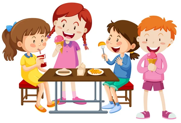 Набір Дітей Які Їдять Разом Ілюстрації — стоковий вектор