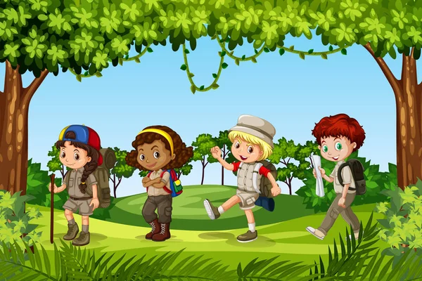 Gruppo Bambini Scout Illustrazione — Vettoriale Stock