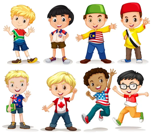 Set International Boy Illustration — Stock Vector