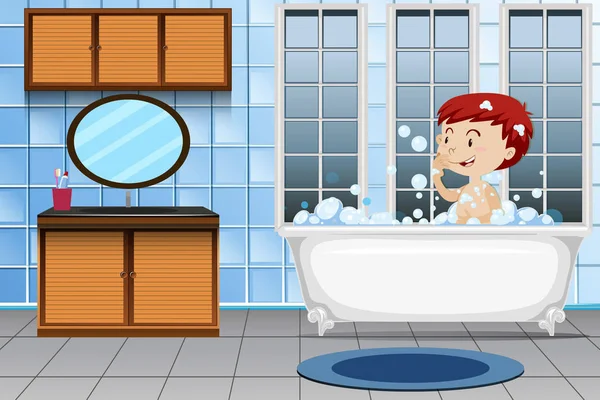 お風呂の図を取って少年 — ストックベクタ