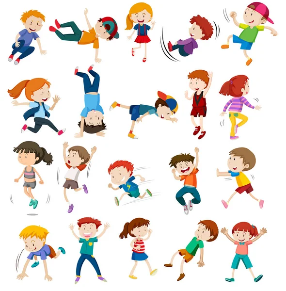 Conjunto Niños Urbanos Ilustración Personajes — Vector de stock